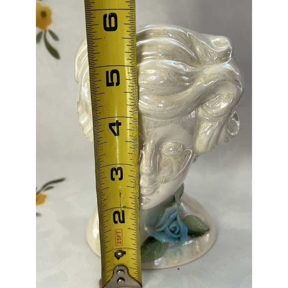 Vintage Norcrest Lustreware Lady Head Vase, BR-17, Blue Flower - Picture 11 of 11